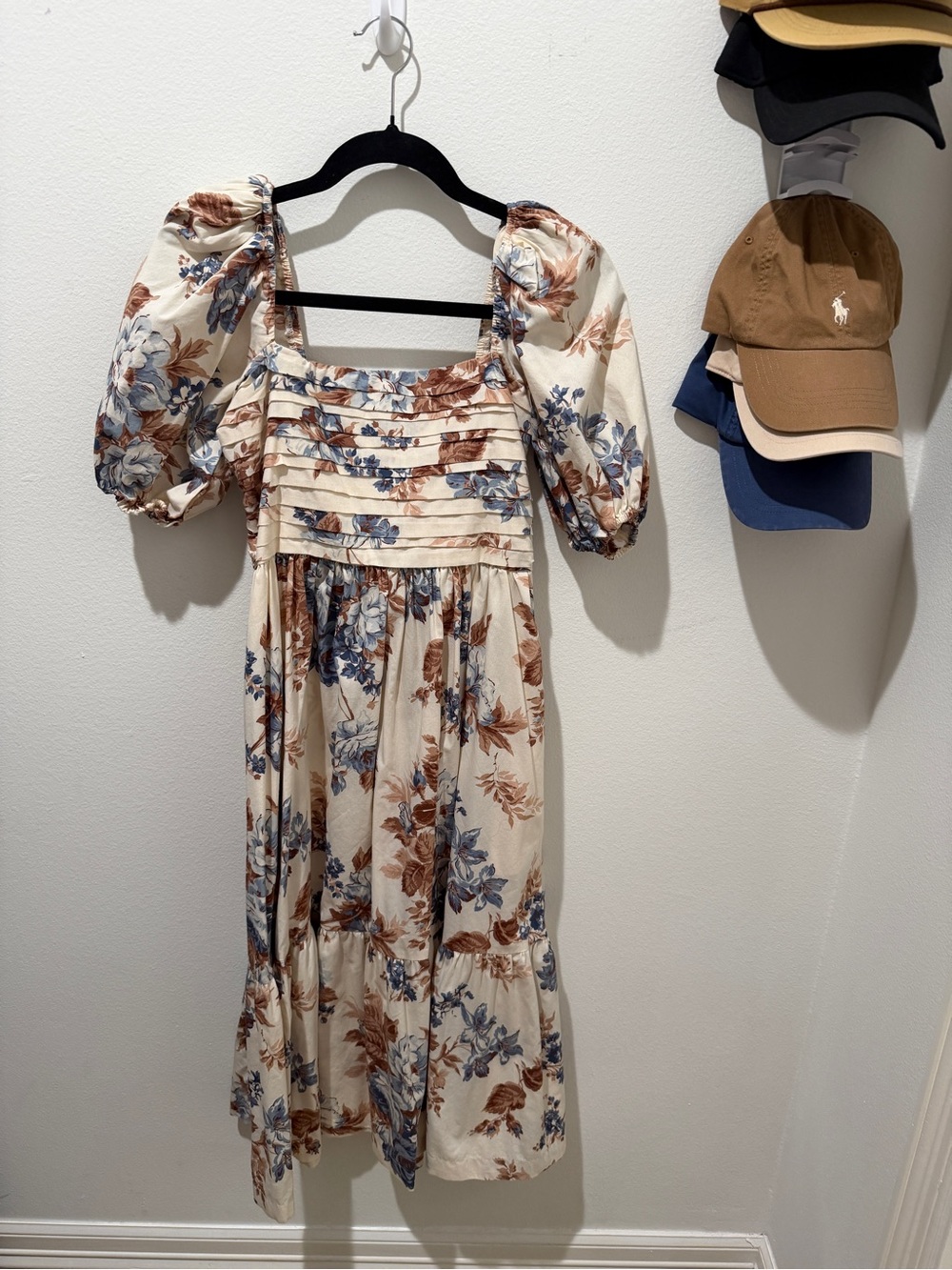 Abercrombie & Fitch Cream Midi Dress with Blue and Brown Floral Print
